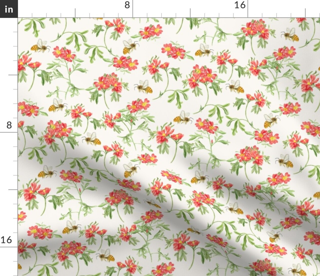 Watercolor Botanical Insects Organic Green Red Custom Printed Fabric by Spoonflower Various Fabrics by the Yard or Fat Quarter
